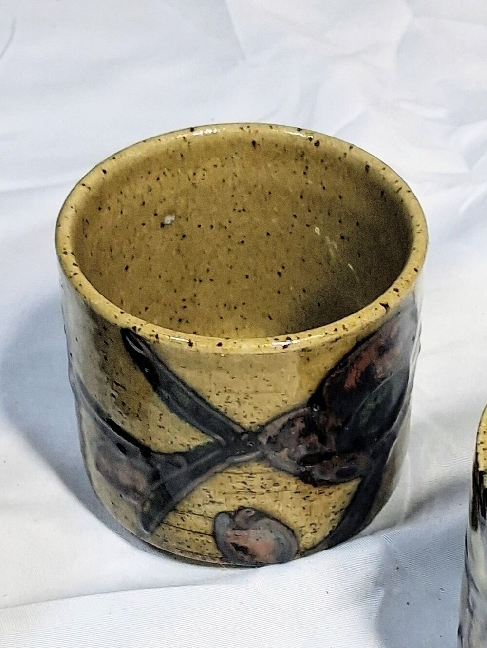 Set Of 3 Japanese Otagiri Sake/Tea/Candle Motives Stoneware Clay Cups 2.5"x2.5" - Picture 4 of 9